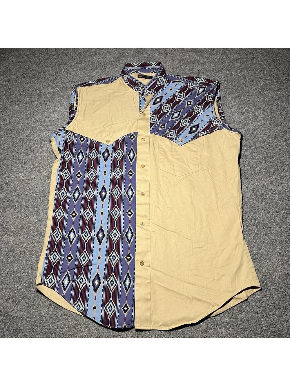 Vtg Ruddock Bros Shirt Mens Medium Aztec Western Cowboy Sleeveless Rodeo